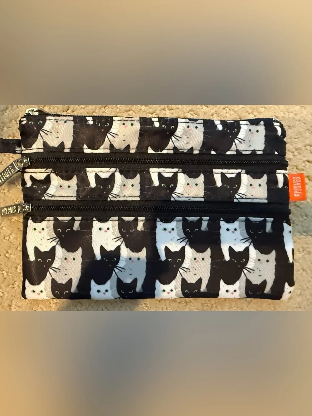 Pylones Cha Cha Cha Cat Collection Triple-Zip Pouch with mirror set